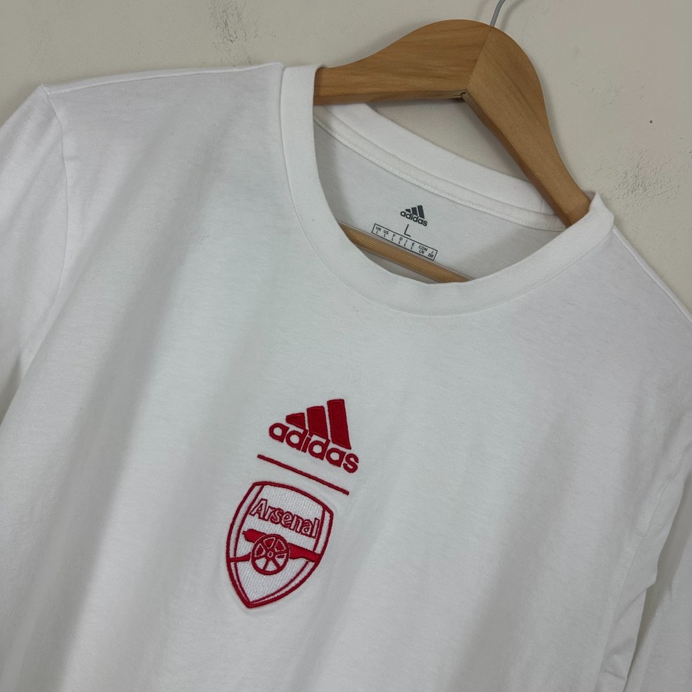 Arsenal FC Soccer Shirt White Adidas Football Fan Gear Athleisure Mens Large